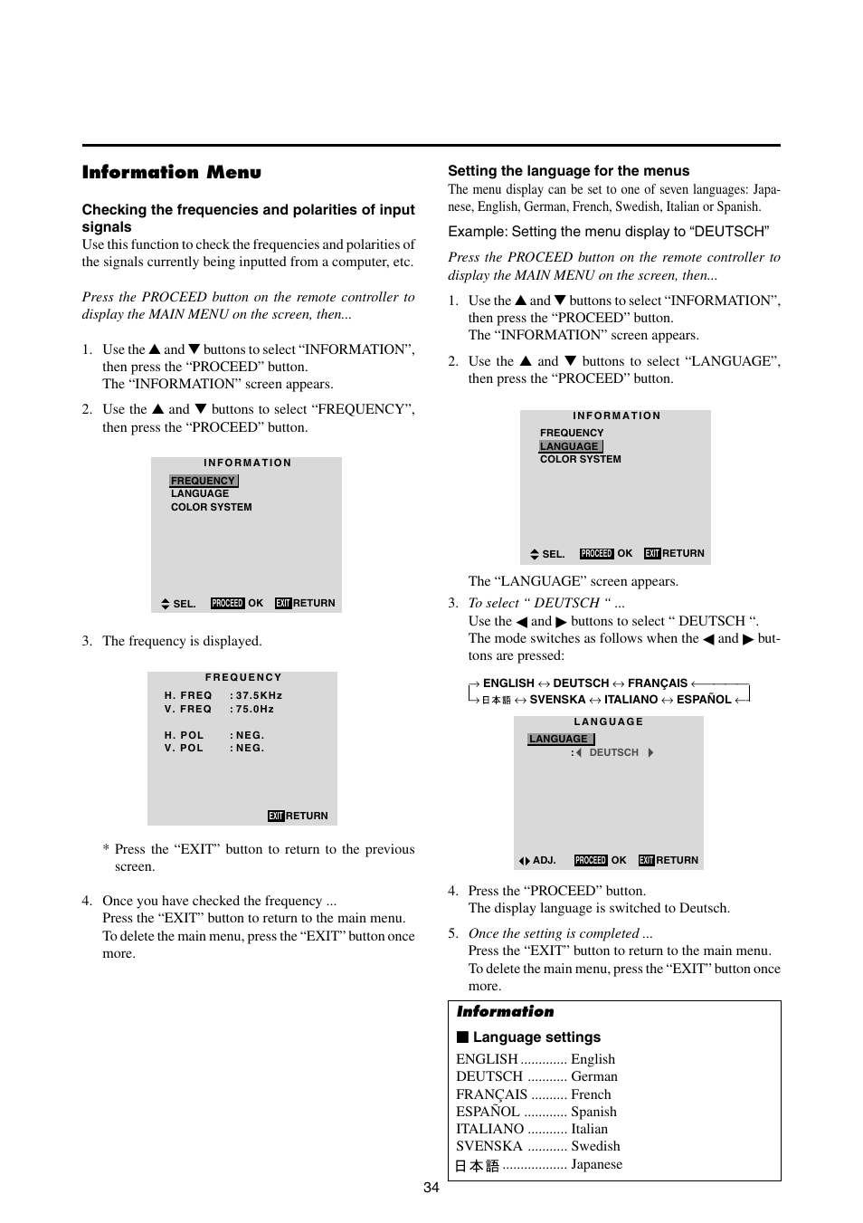 Information menu | NEC 42MP1 User Manual | Page 41 / 54