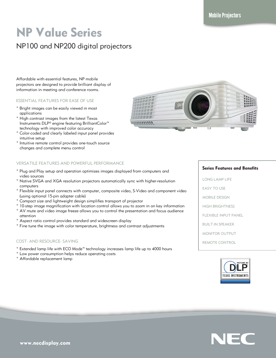 NEC NP100 User Manual | 2 pages