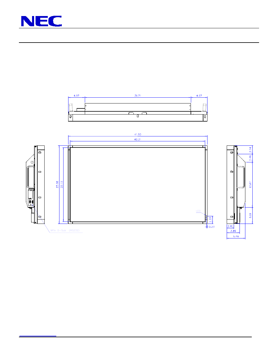 46” lcd display, Display dimensions | NEC LCD4620-2 User Manual | Page 3 / 9