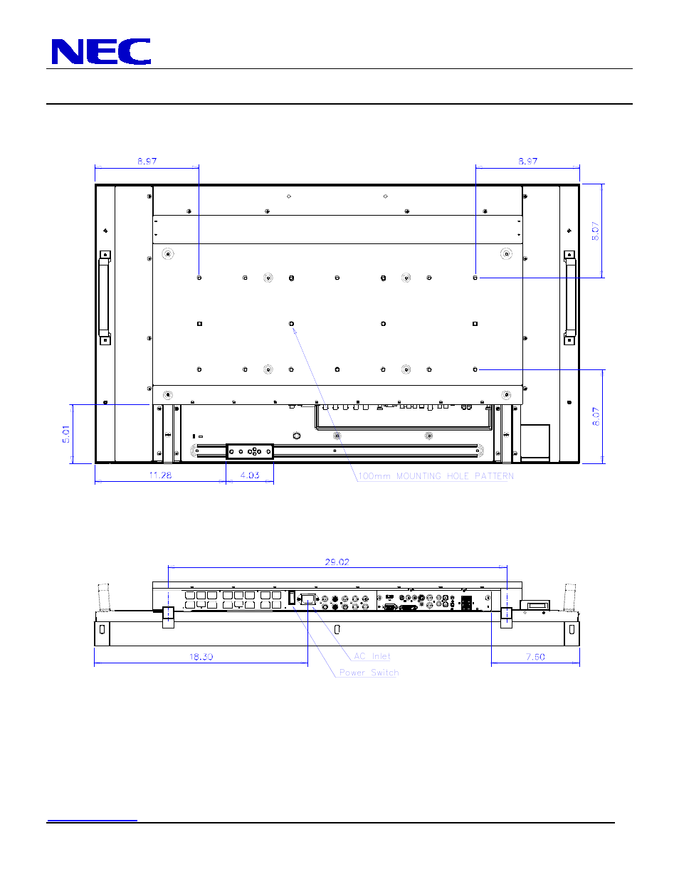 46” lcd display, Display dimensions (cont.) | NEC LCD4620-2 User Manual | Page 4 / 9