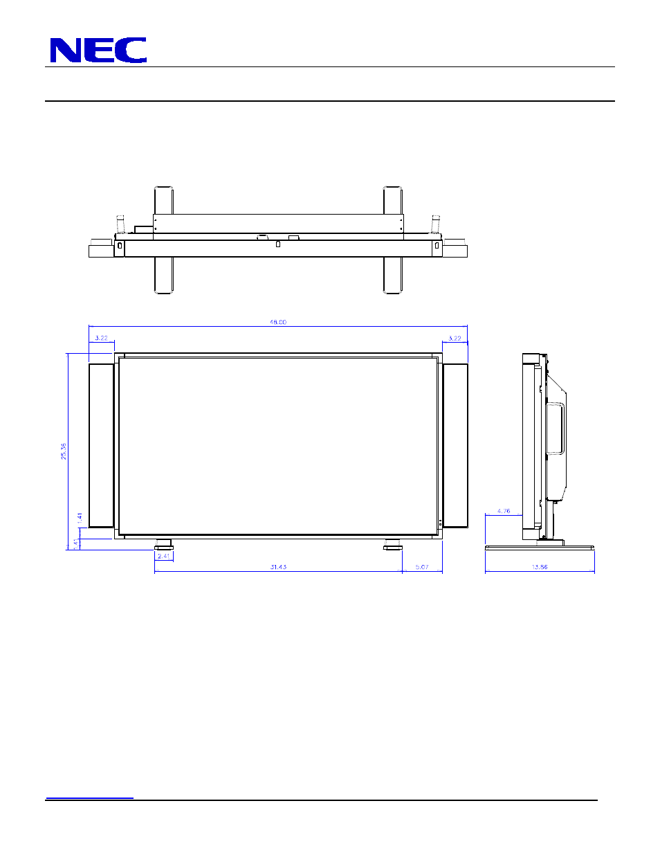 46” lcd display, Dimensions with optional speakers and stand | NEC LCD4620-2 User Manual | Page 5 / 9