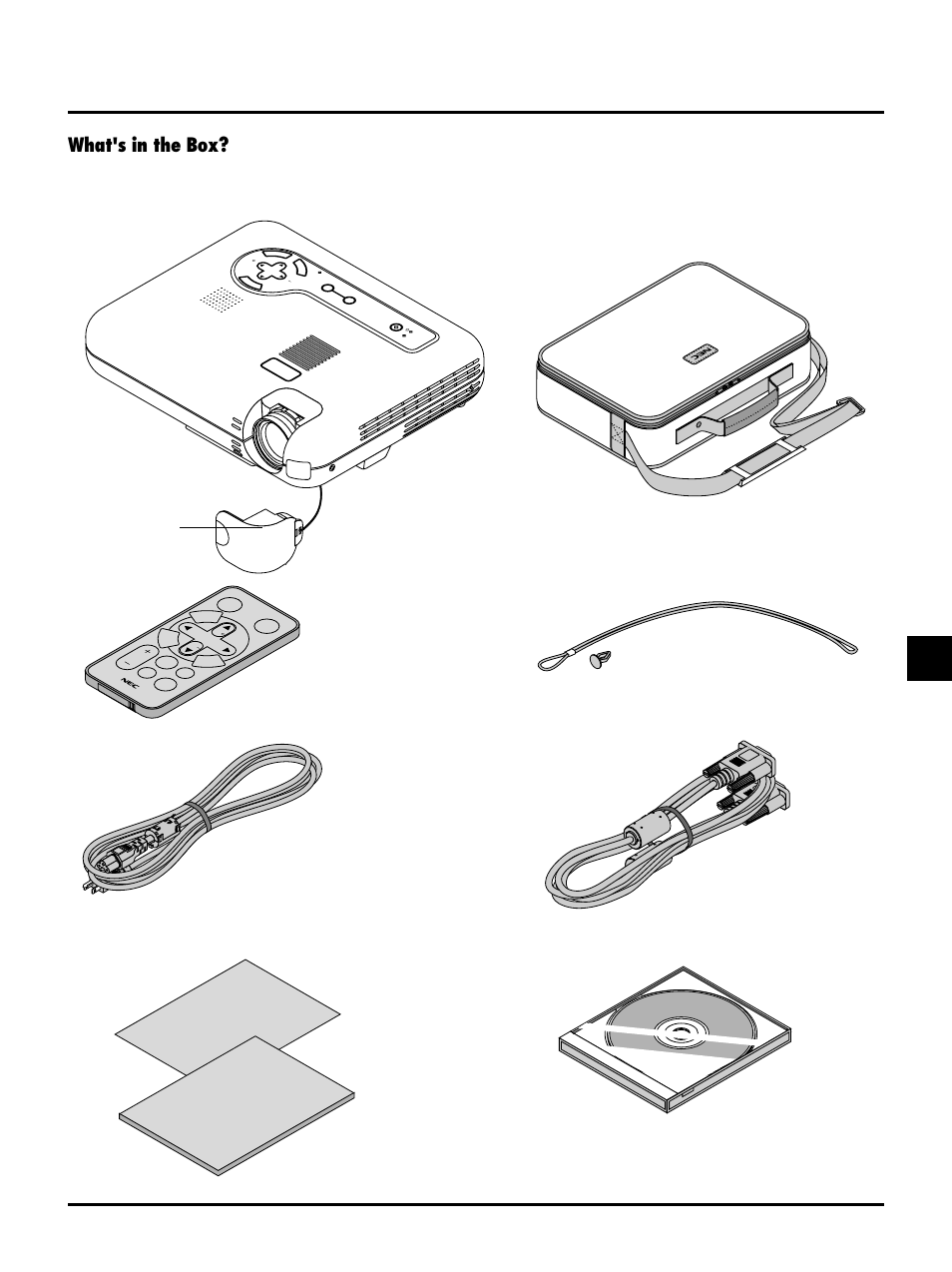 Quick connect guide user's manual, What's in the box, Soft carrying case cd-rom | NEC LT150/LT85 User Manual | Page 10 / 62