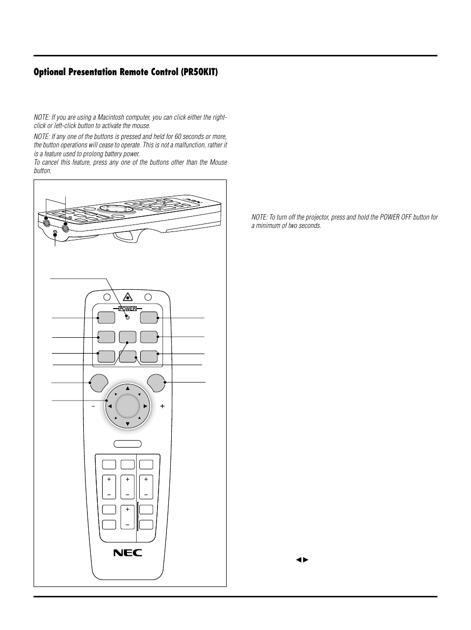 Optional presentation remote control (pr50kit) | NEC LT150/LT85 User Manual | Page 17 / 62
