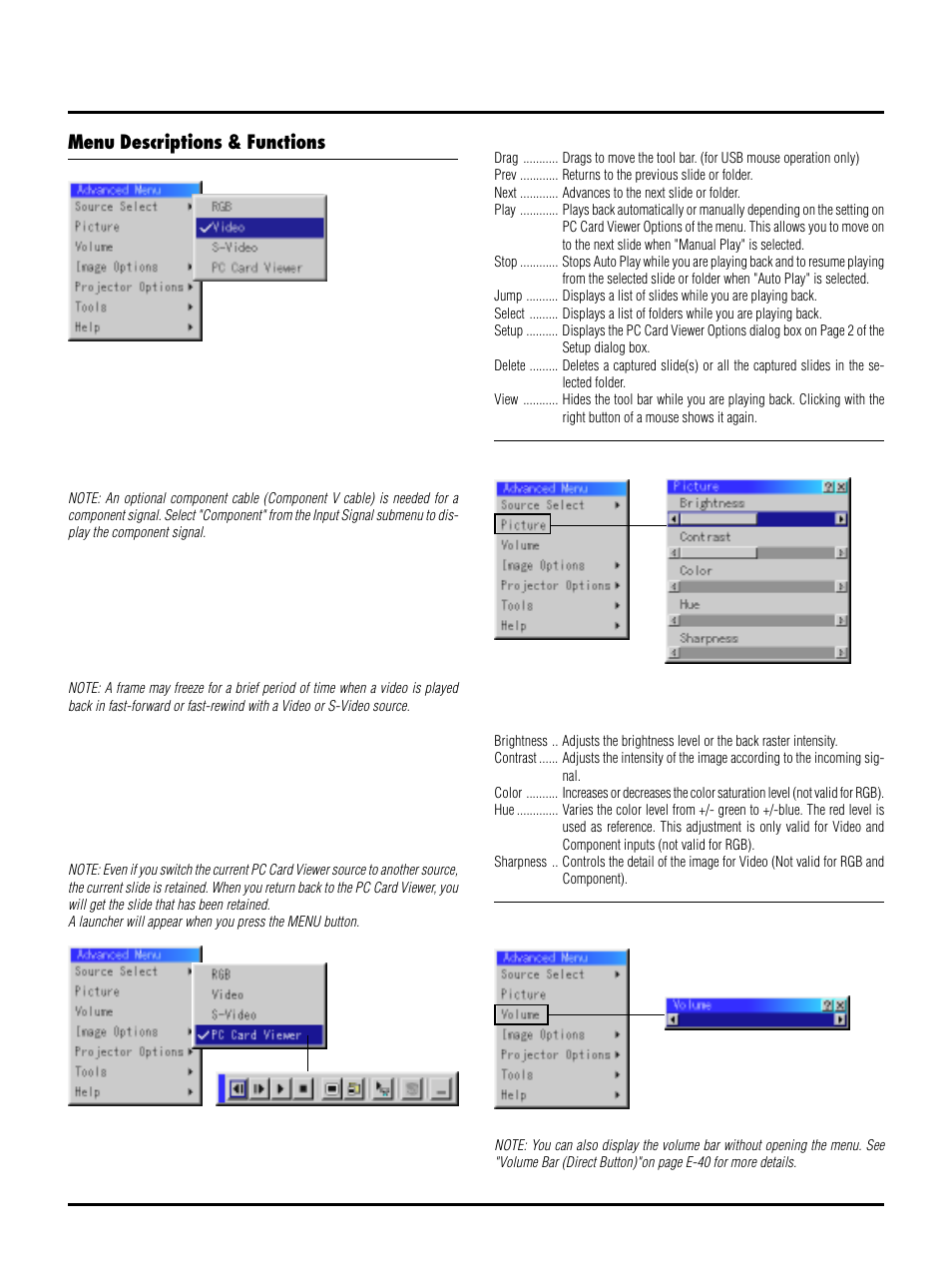 Menu descriptions & functions | NEC LT150/LT85 User Manual | Page 39 / 62
