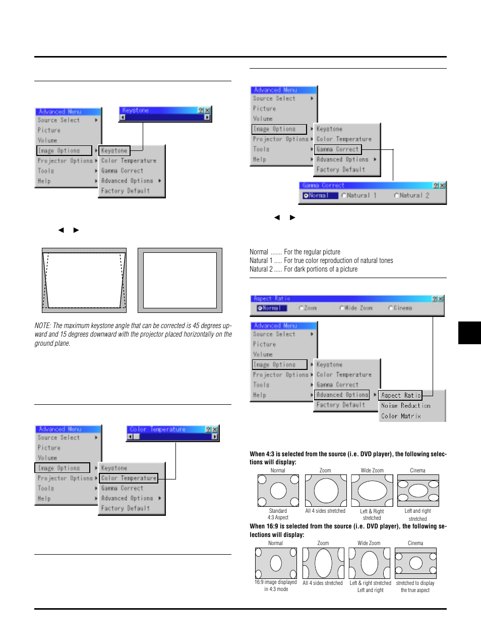 E–37, Image options | NEC LT150/LT85 User Manual | Page 40 / 62
