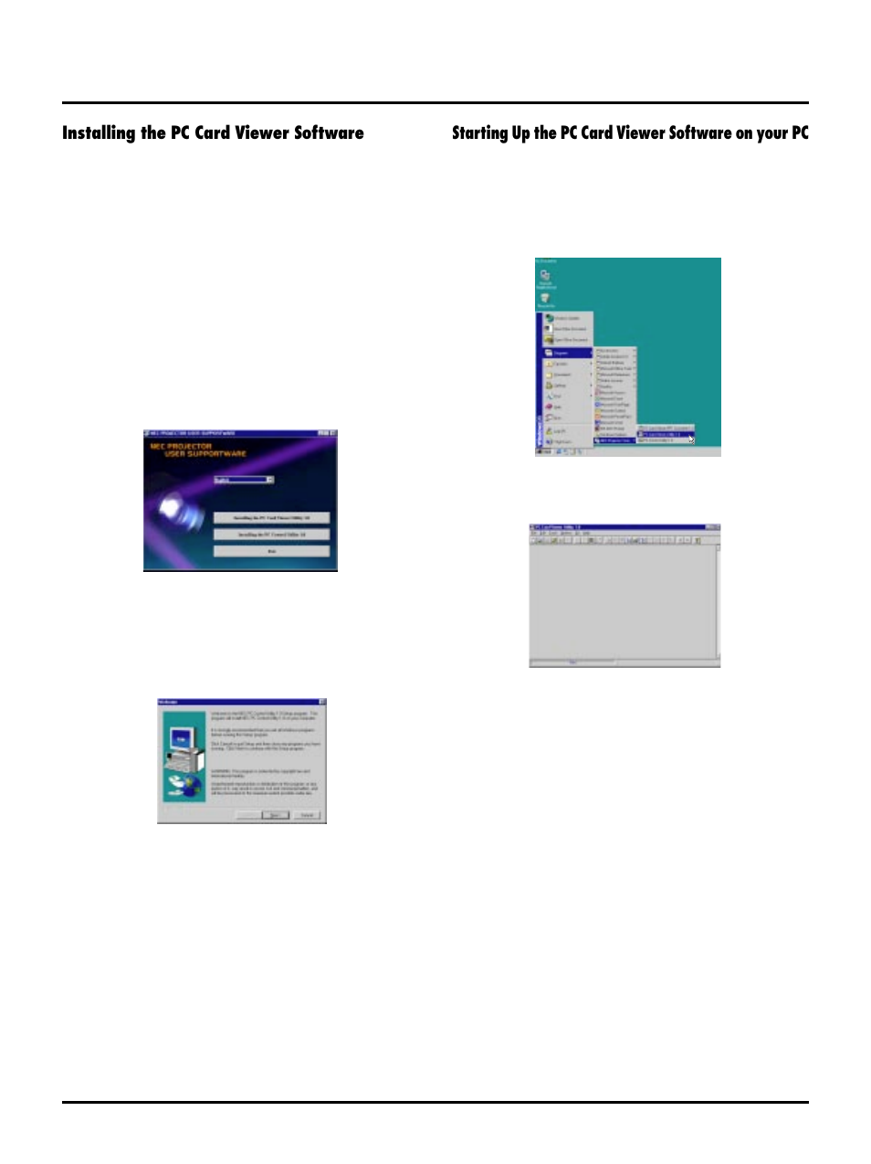 Installing the pc card viewer software, Starting up the pc card viewer software on your pc | NEC LT150/LT85 User Manual | Page 49 / 62