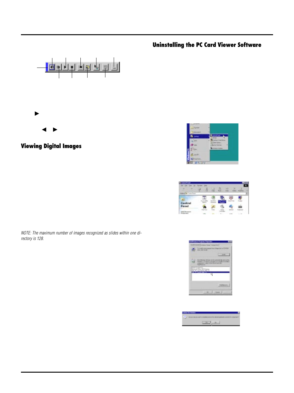 Uninstalling the pc card viewer software, Viewing digital images | NEC LT150/LT85 User Manual | Page 53 / 62