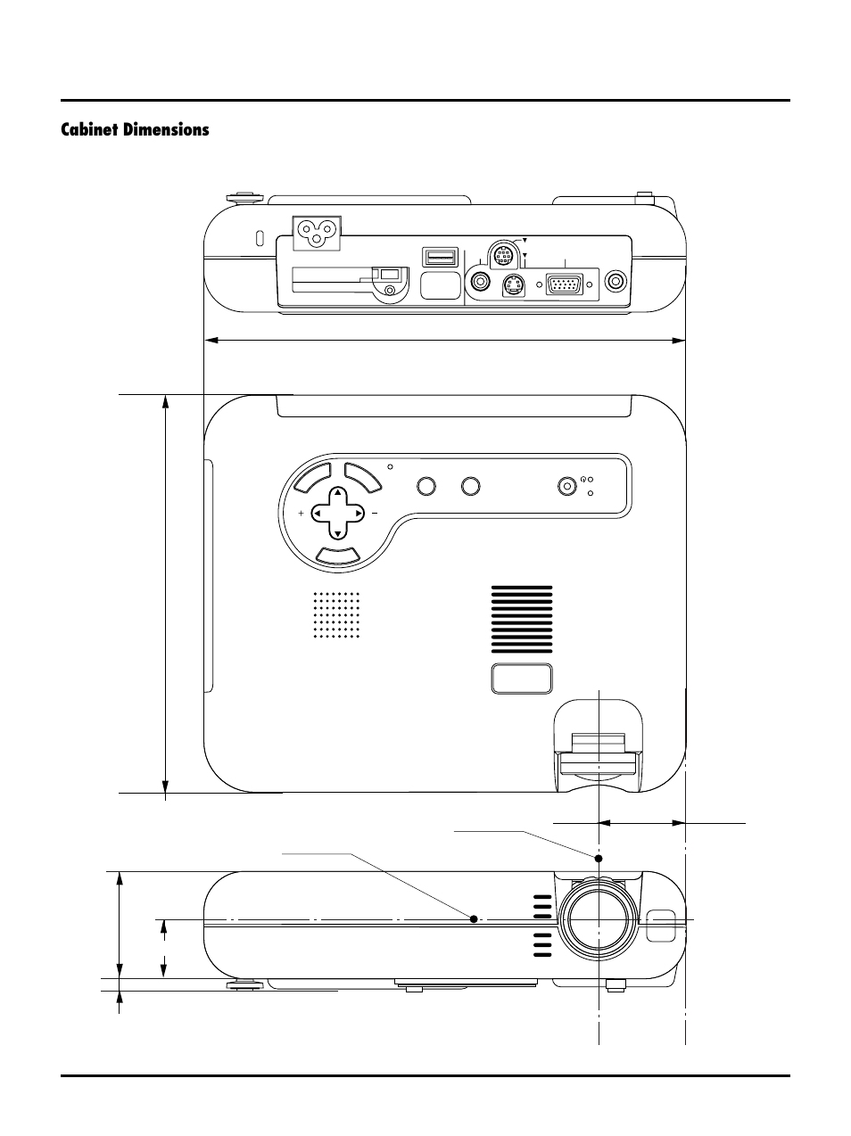 Cabinet dimensions, E–56, Unit = mm (inch) | Lens center | NEC LT150/LT85 User Manual | Page 59 / 62