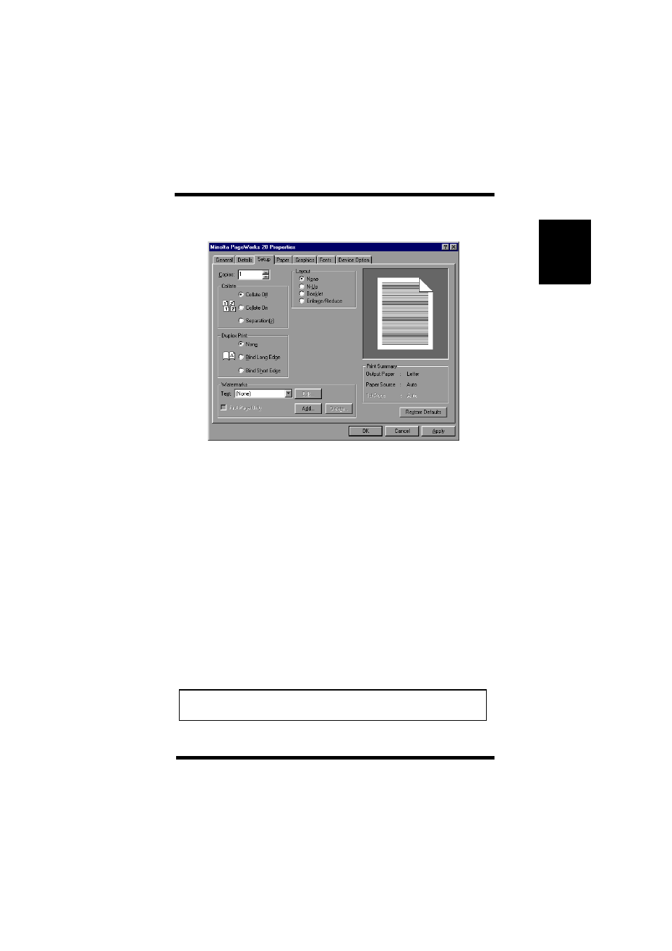 Setup | NEC PRINTER DRIVER 20 User Manual | Page 22 / 94