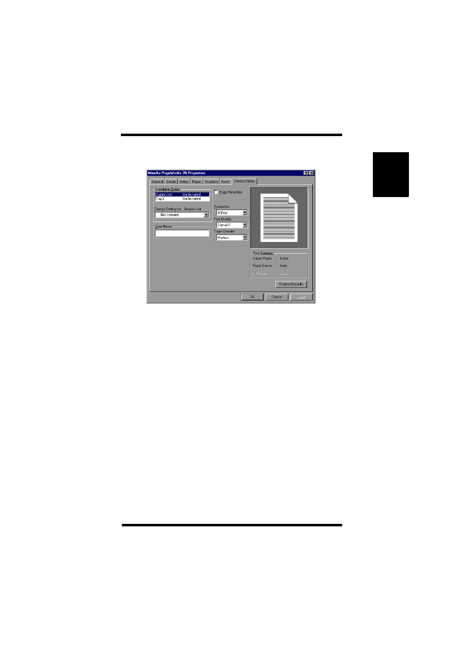 Device option | NEC PRINTER DRIVER 20 User Manual | Page 40 / 94