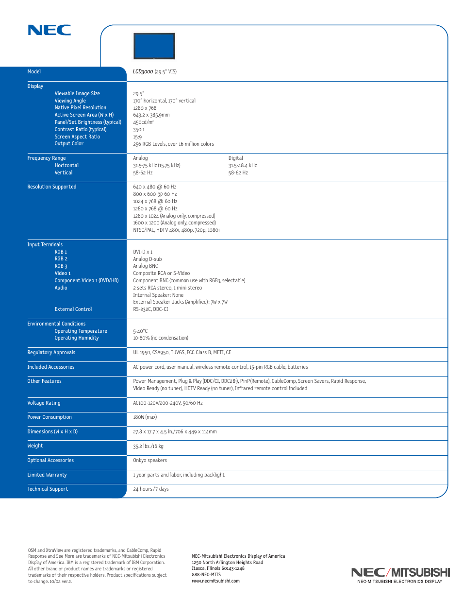 NEC LCD3000 User Manual | Page 6 / 6