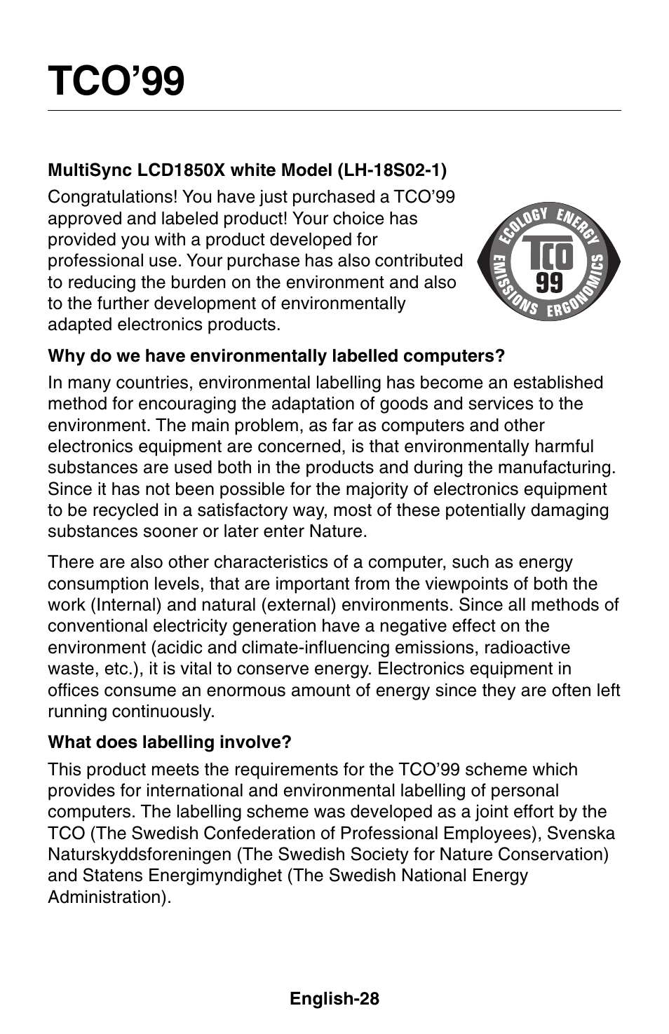 Tco’99 | NEC 1850X User Manual | Page 29 / 34