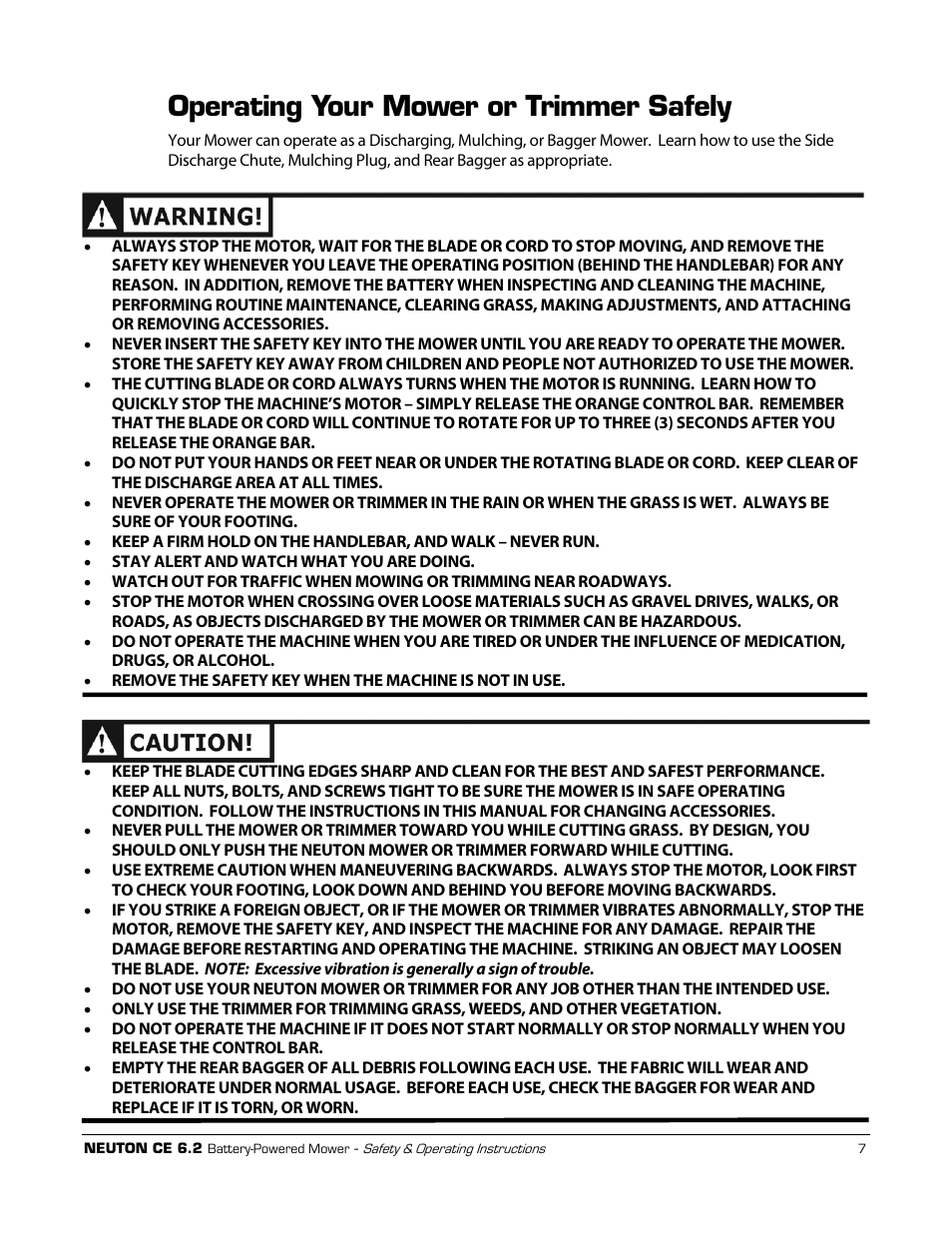 Operating your mower or trimmer safely | Neuton CE 6.2 User Manual | Page 11 / 66
