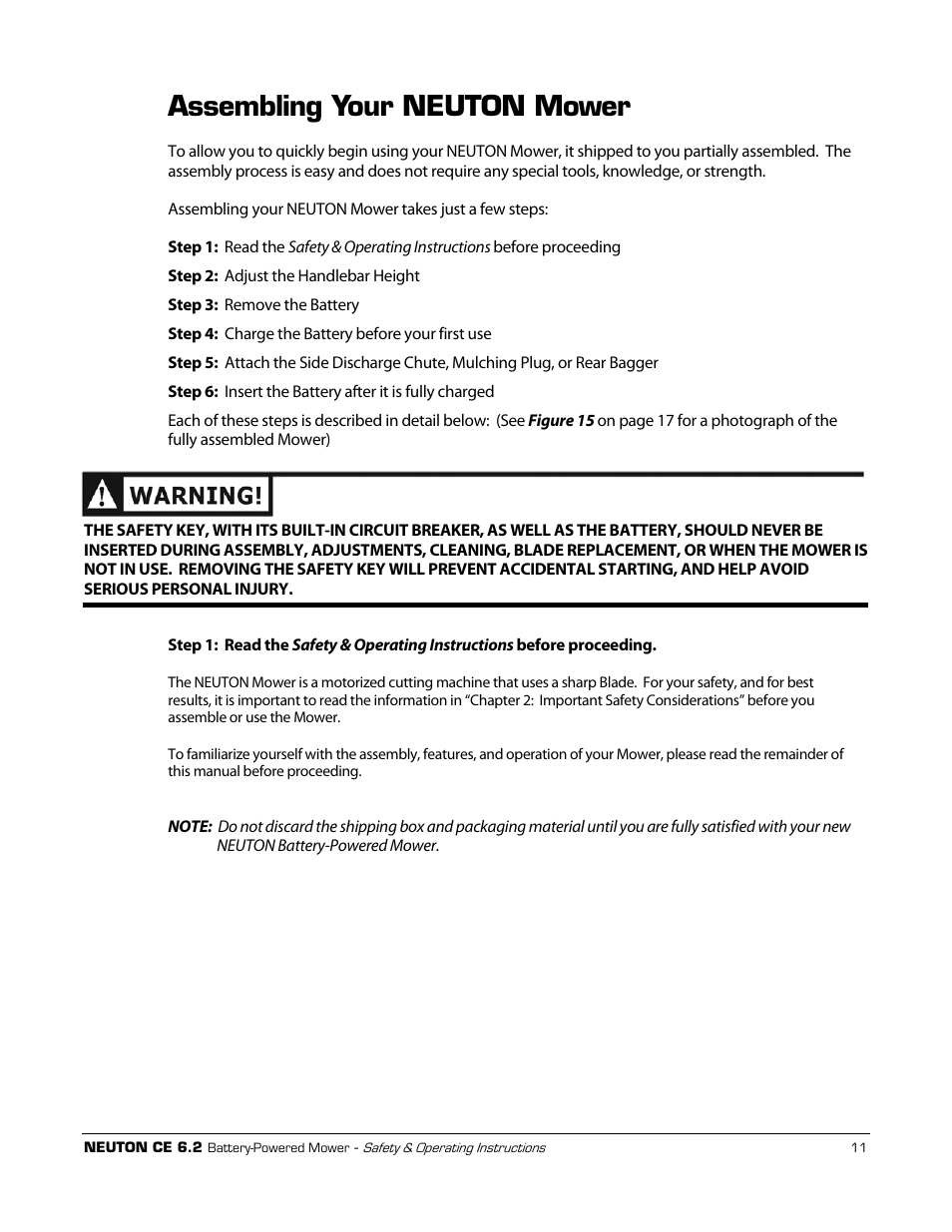 Assembling your neuton mower | Neuton CE 6.2 User Manual | Page 15 / 66