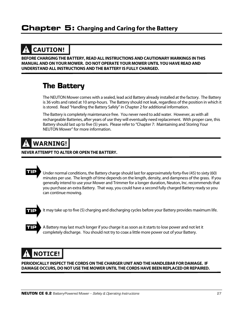 Chapter 5, The battery, Charging and caring for the battery | Neuton CE 6.2 User Manual | Page 31 / 66