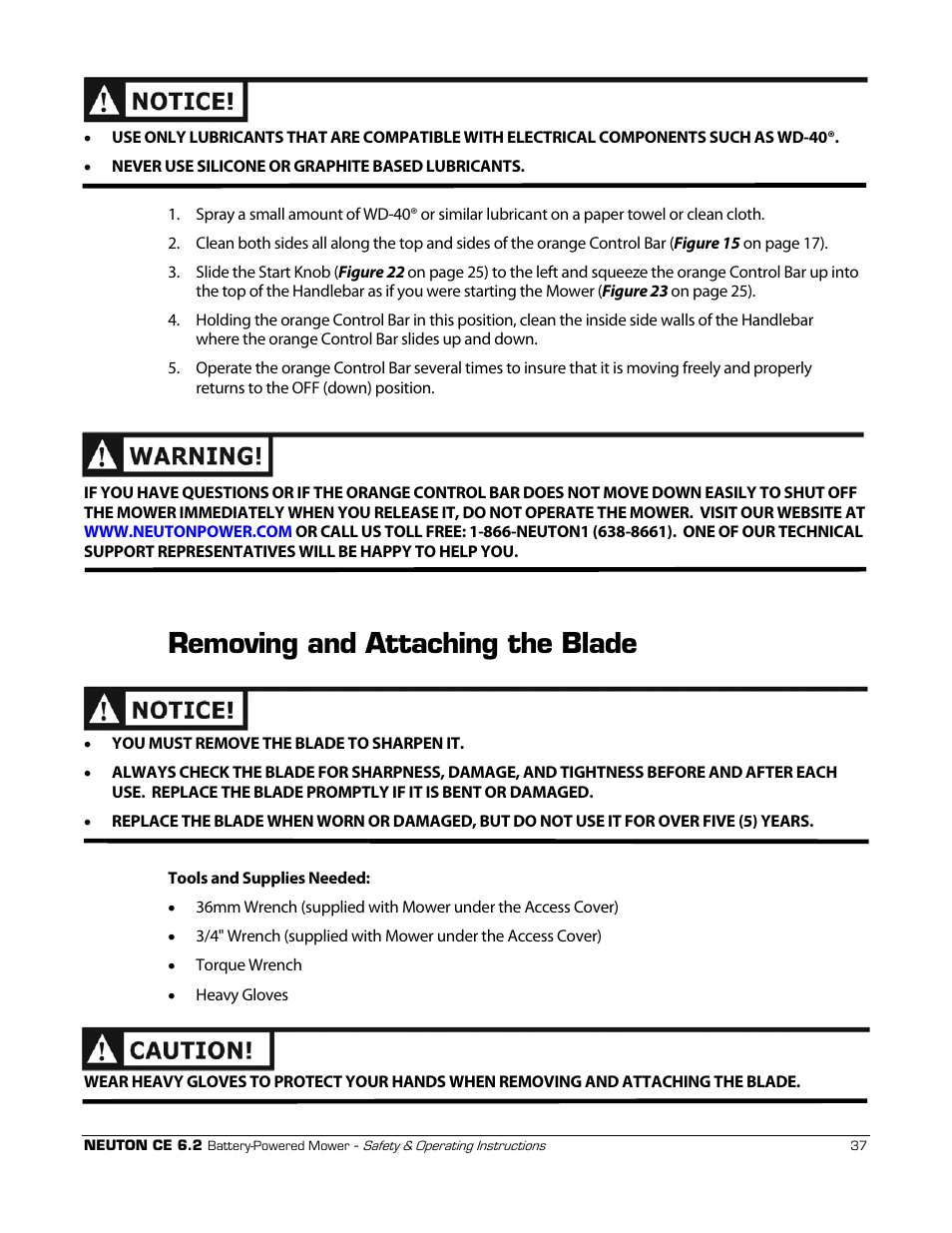 Removing and attaching the blade | Neuton CE 6.2 User Manual | Page 41 / 66