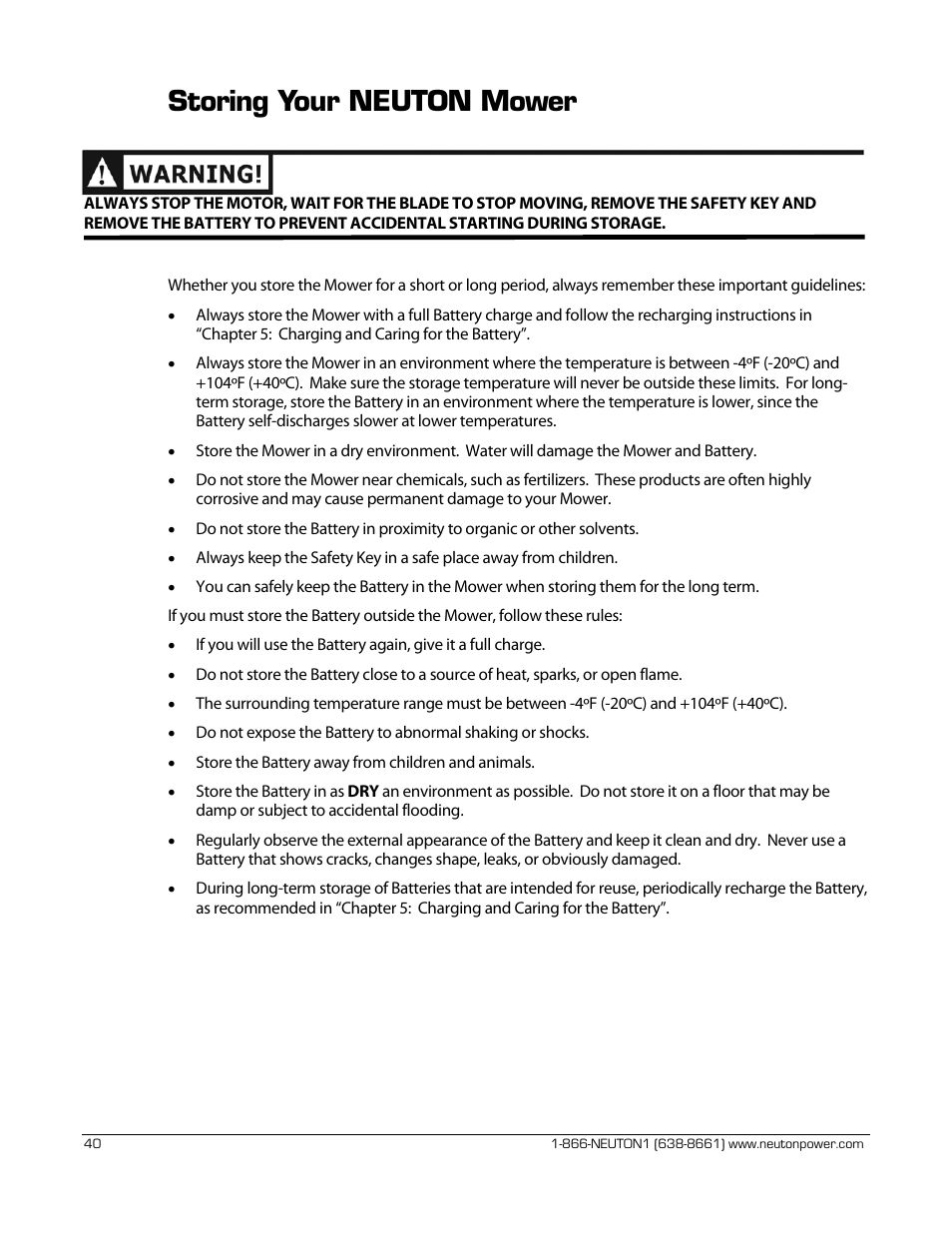 Storing your neuton mower | Neuton CE 6.2 User Manual | Page 44 / 66