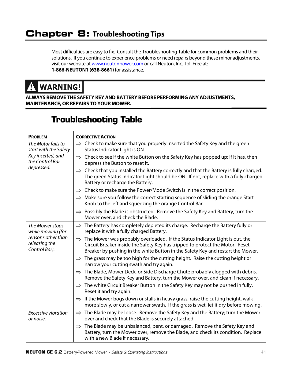 Chapter 8, Troubleshooting table, Troubleshooting tips | Neuton CE 6.2 User Manual | Page 45 / 66