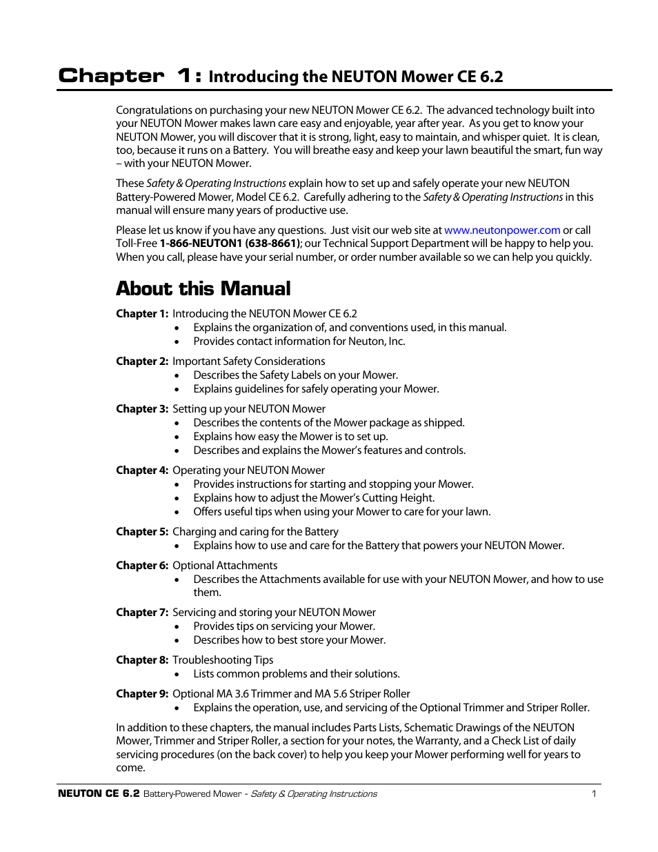 Chapter 1, About this manual, Introducing the neuton mower ce 6.2 | Neuton CE 6.2 User Manual | Page 5 / 66