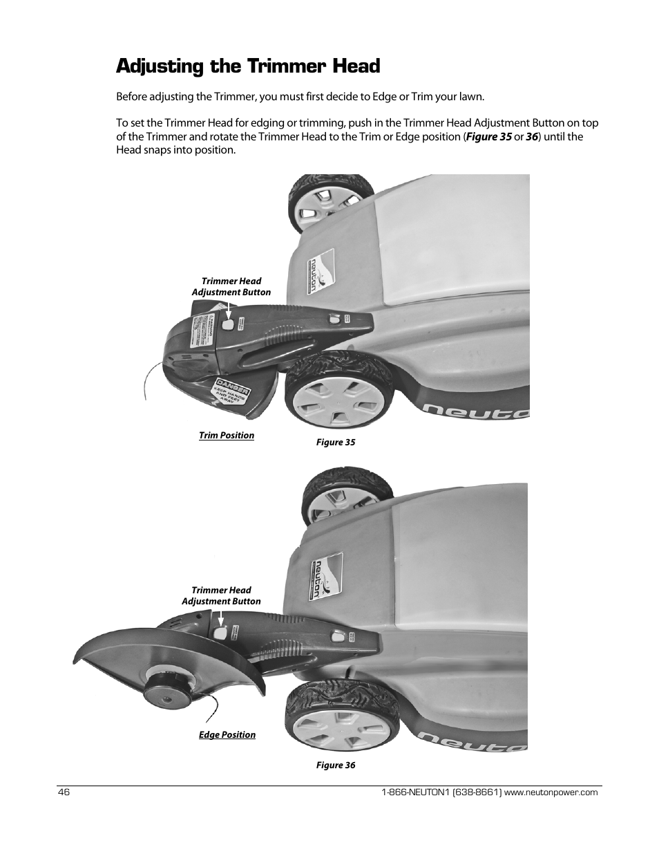 Adjusting the trimmer head | Neuton CE 6.2 User Manual | Page 50 / 66