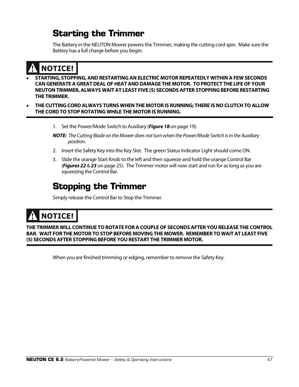 Starting the trimmer, Stopping the trimmer | Neuton CE 6.2 User Manual | Page 51 / 66