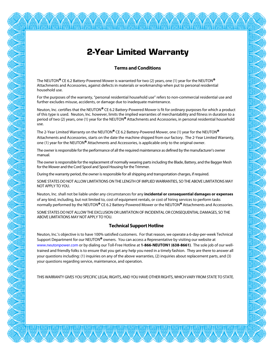 Year limited warranty | Neuton CE 6.2 User Manual | Page 65 / 66