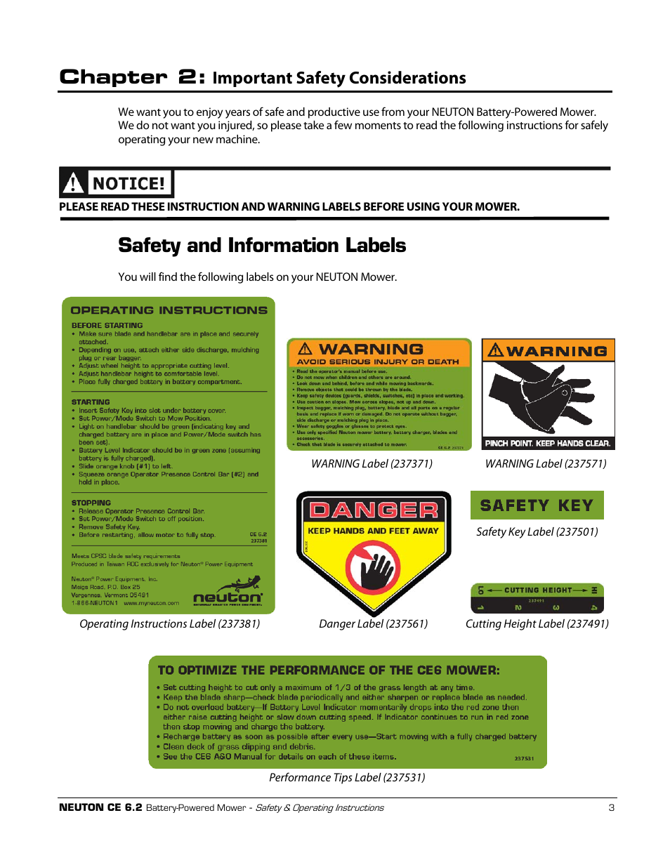 Chapter 2, Safety and information labels, Important safety considerations | Neuton CE 6.2 User Manual | Page 7 / 66