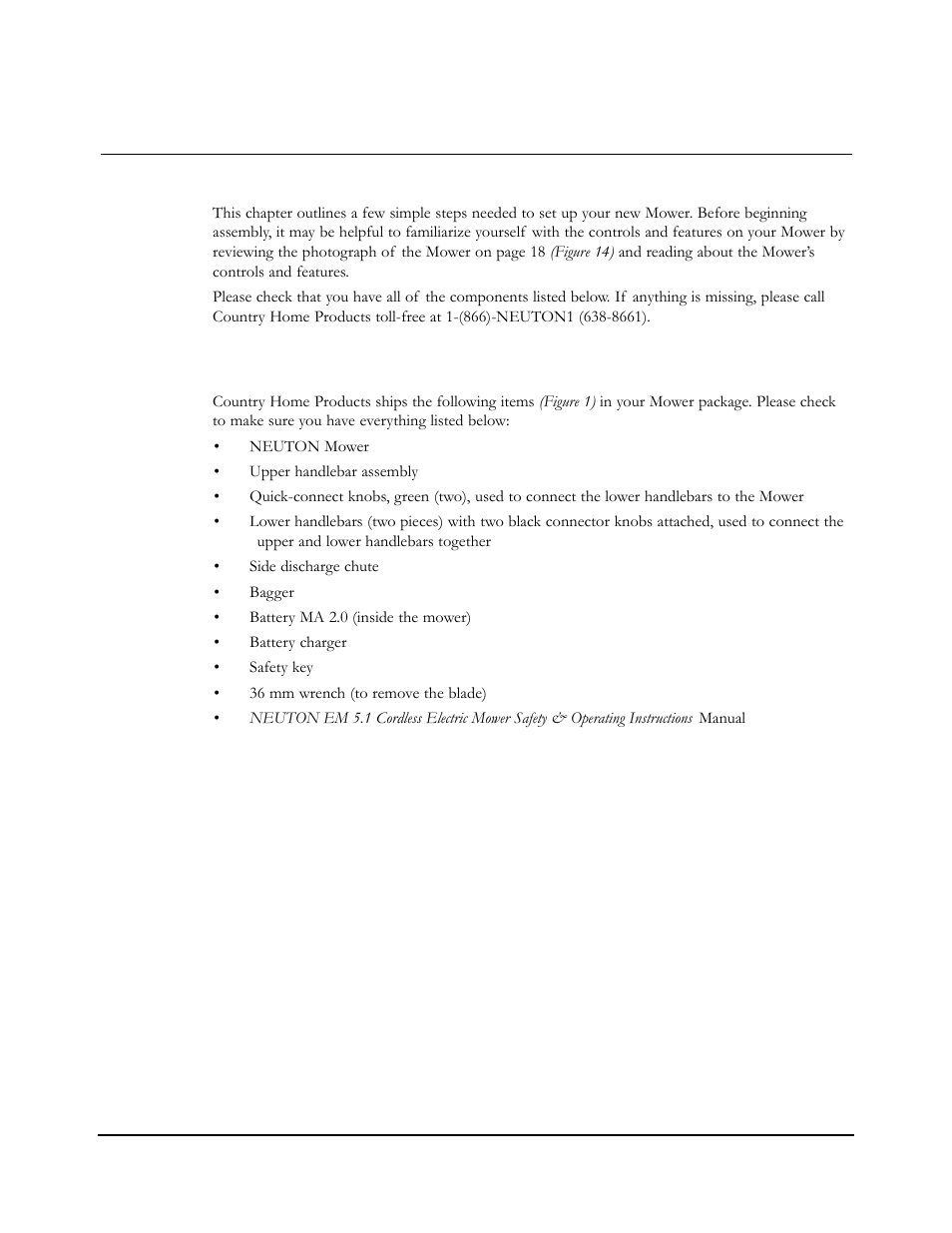 Chapter 3: setting up your neuton mower, Neuton mower package checklist | Neuton EM 5.1 User Manual | Page 14 / 52
