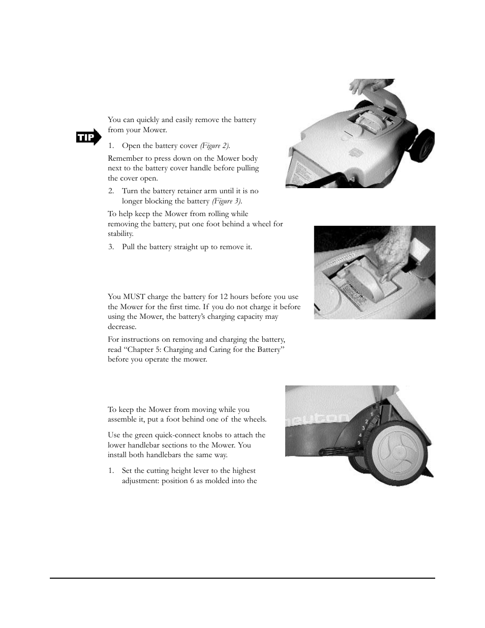 Step 2: remove the battery, Step 3: charge the battery before your first use | Neuton EM 5.1 User Manual | Page 17 / 52