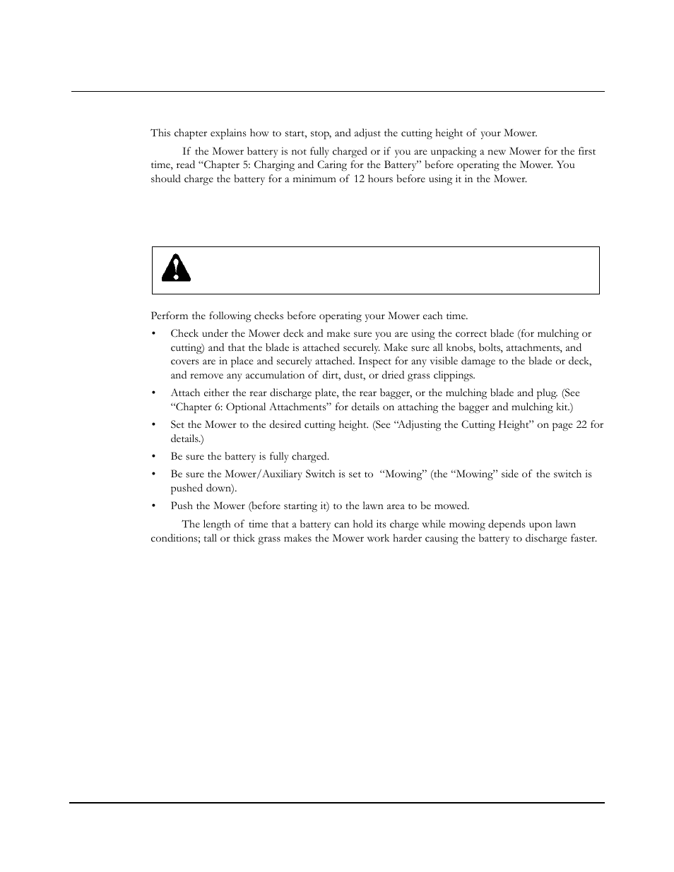 Chapter 4: operating your neuton mower, Pre-start checks | Neuton EM 5.1 User Manual | Page 25 / 52