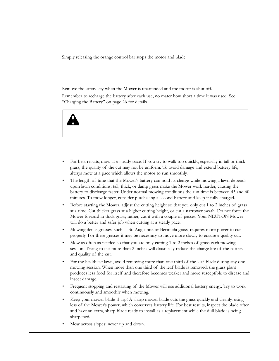 Stopping the motor and blade, When finished mowing, Mowing and lawn care tips | Neuton EM 5.1 User Manual | Page 28 / 52