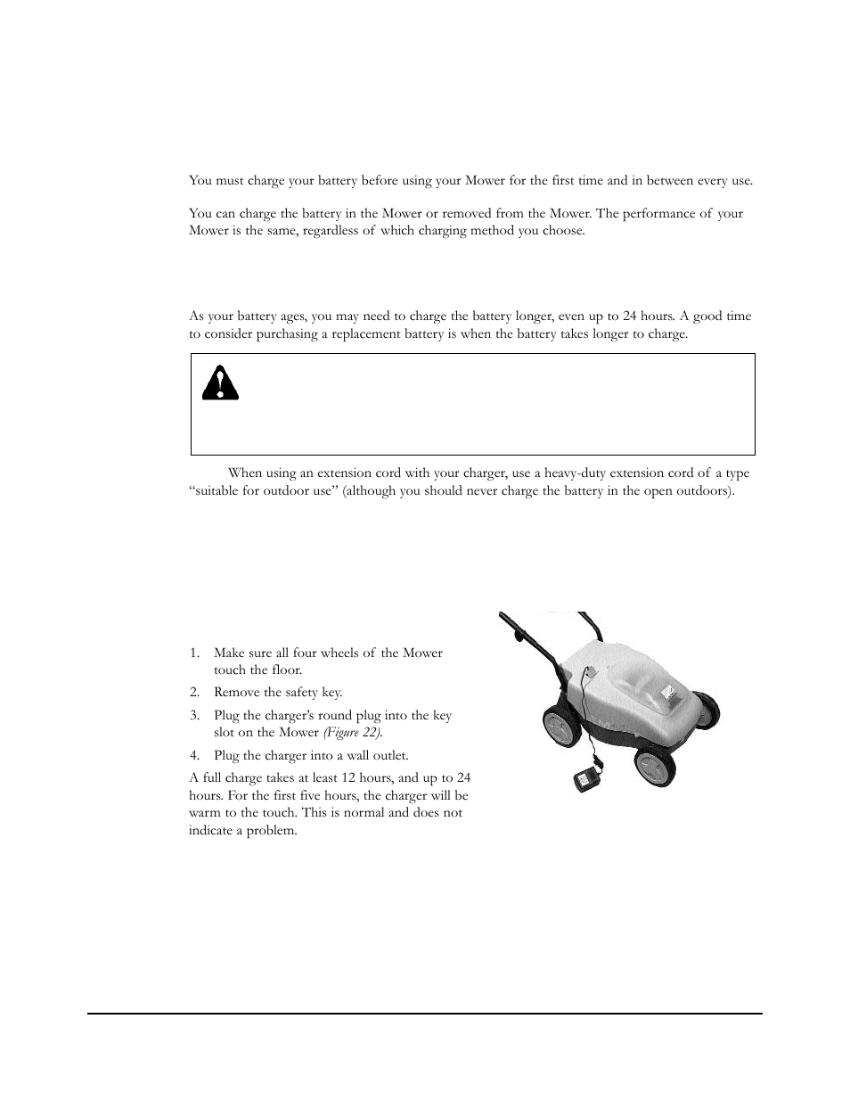 Charging the battery, Charging the battery in the mower | Neuton EM 5.1 User Manual | Page 30 / 52