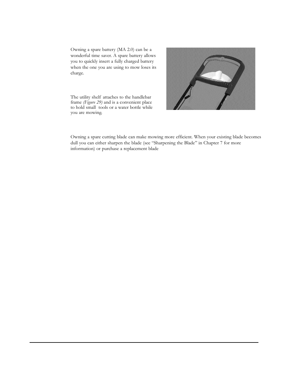 Spare battery, Utility shelf, Spare cutting blade | Neuton EM 5.1 User Manual | Page 36 / 52