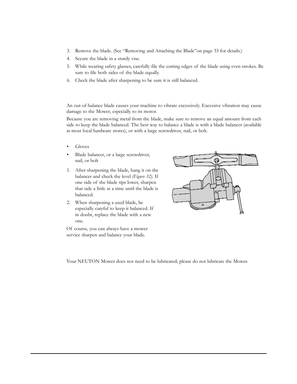 Balancing the blade, Lubricating your mower | Neuton EM 5.1 User Manual | Page 39 / 52