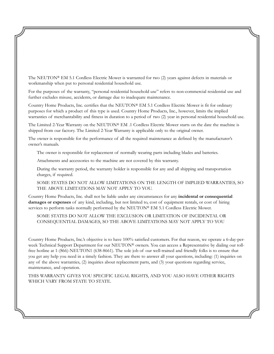 Limited two-year warranty, Terms and conditions, Technical support hotline | Neuton EM 5.1 User Manual | Page 51 / 52