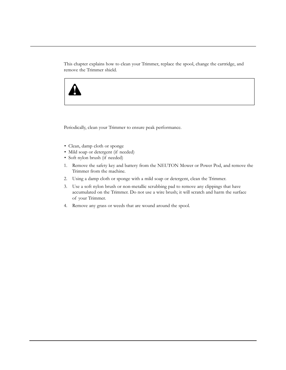 Chapter 4: maintaining your neuton trimmer, Cleaning your trimmer | Neuton MA 3.0 User Manual | Page 18 / 24