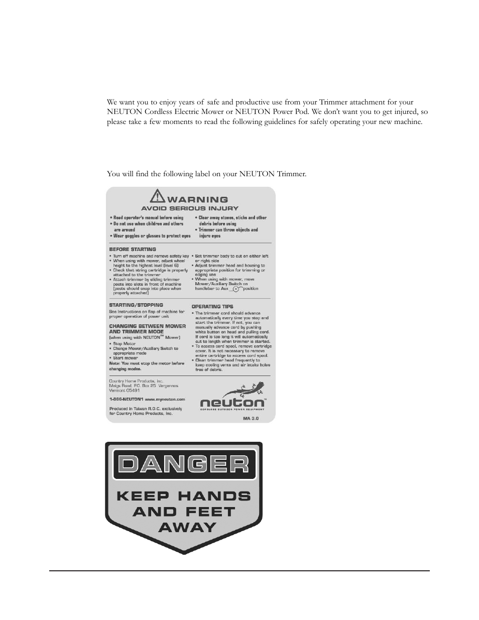 Chapter 2: important safety considerations, Safety and information labels | Neuton MA 3.0 User Manual | Page 6 / 24