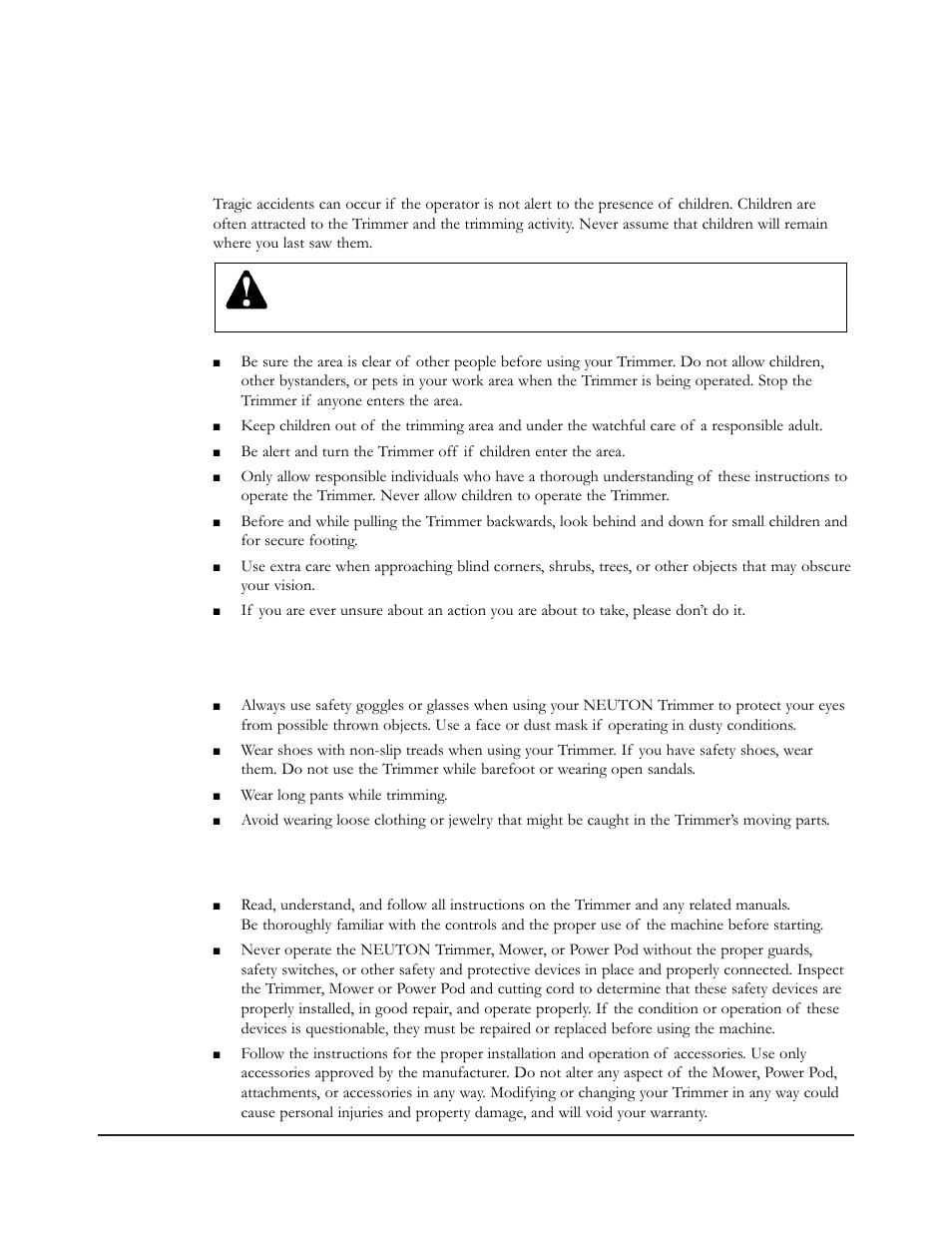 Protecting yourself and those around you, Dressing appropriately, Preparing to use your trimmer | Neuton MA 3.0 User Manual | Page 7 / 24
