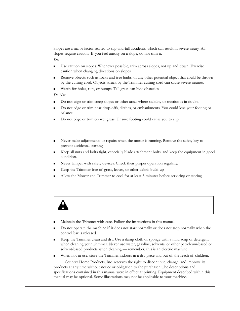 Servicing your trimmer, Maintaining and storing your trimmer, Operating on slopes | Neuton MA 3.0 User Manual | Page 9 / 24