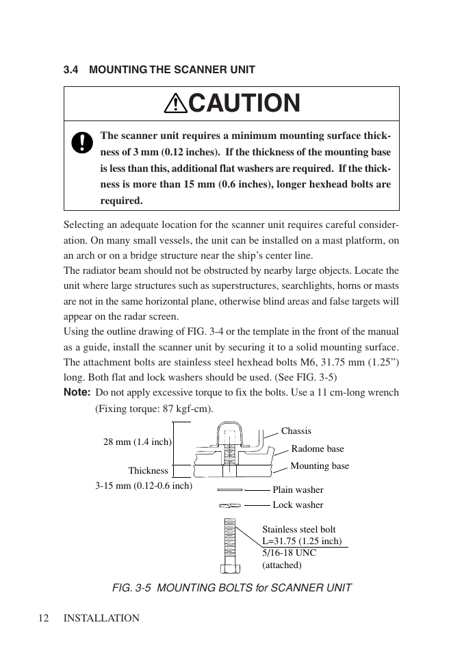 4 mounting the scanner unit, Caution | Network Computing Devices JRC 1500 MKII User Manual | Page 19 / 50