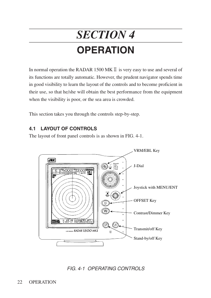 Section 4 operation, 1 layout of controls, Operation | Network Computing Devices JRC 1500 MKII User Manual | Page 29 / 50