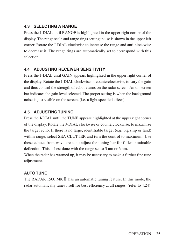3 selecting a range, 4 adjusting receiver sensitivity, 5 adjusting tuning | Network Computing Devices JRC 1500 MKII User Manual | Page 32 / 50