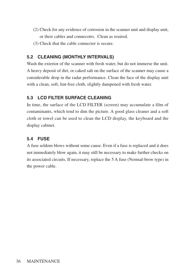 2 cleaning (monthly intervals), 3 lcd filter surface cleaning, 4 fuse | Network Computing Devices JRC 1500 MKII User Manual | Page 43 / 50