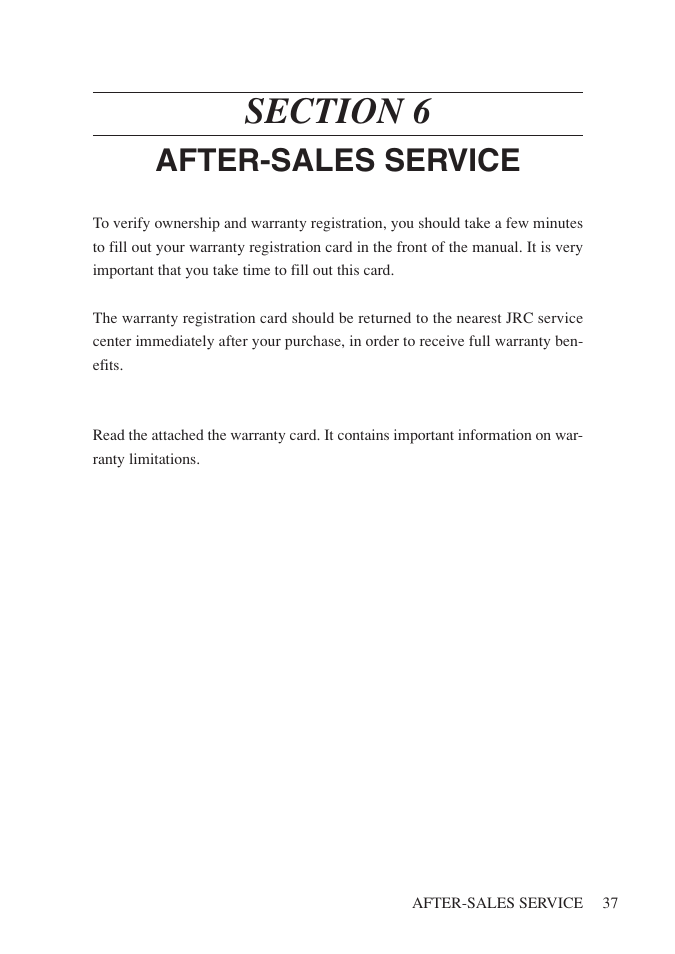 Section 6 after-sales service, After-sales service | Network Computing Devices JRC 1500 MKII User Manual | Page 44 / 50