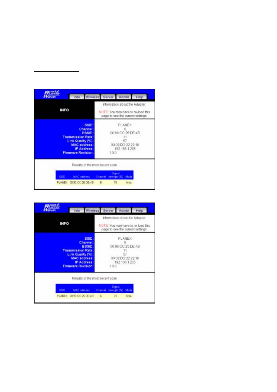 Configuring the ethernet adapter, The info tab | Network Computing Devices Wireless Ethernet Adapter GW-EN11H User Manual | Page 18 / 26
