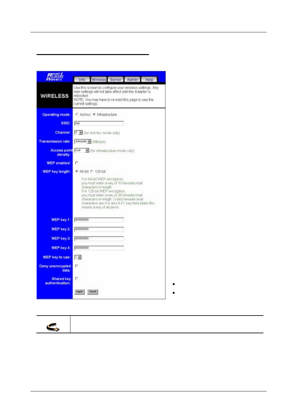 The wireless tab (continued) | Network Computing Devices Wireless Ethernet Adapter GW-EN11H User Manual | Page 20 / 26