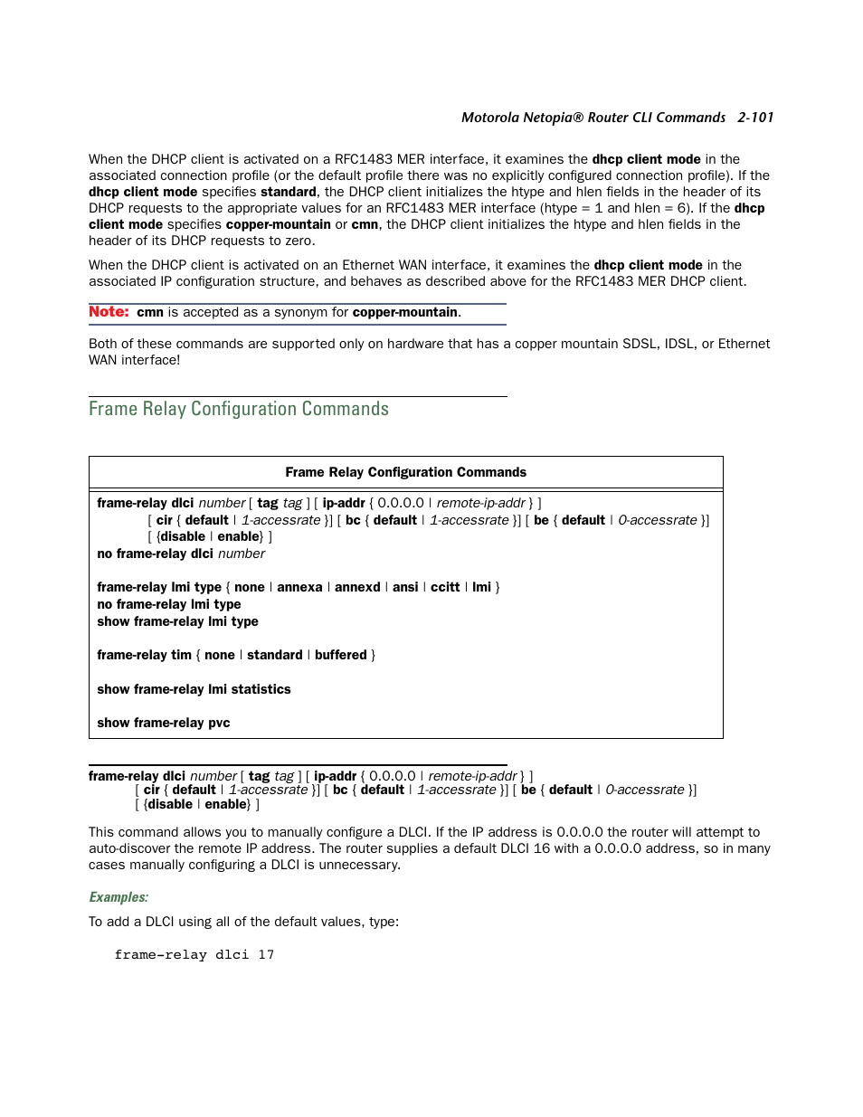 Frame relay configuration commands, Frame relay configuration commands -101 | Netopia CLI 874 User Manual | Page 113 / 207