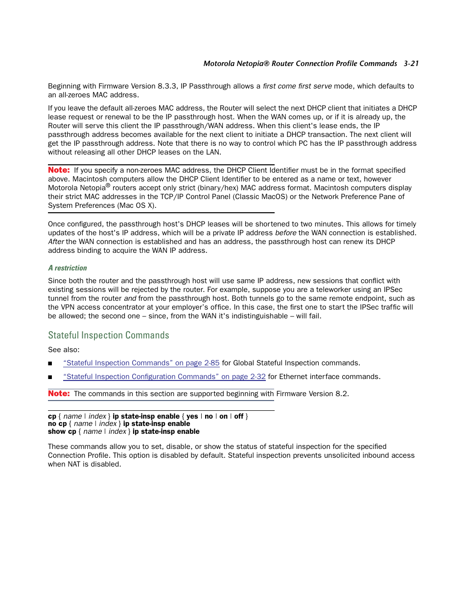 Stateful inspection commands, Stateful inspection commands -21, For connection pr | Netopia CLI 874 User Manual | Page 165 / 207