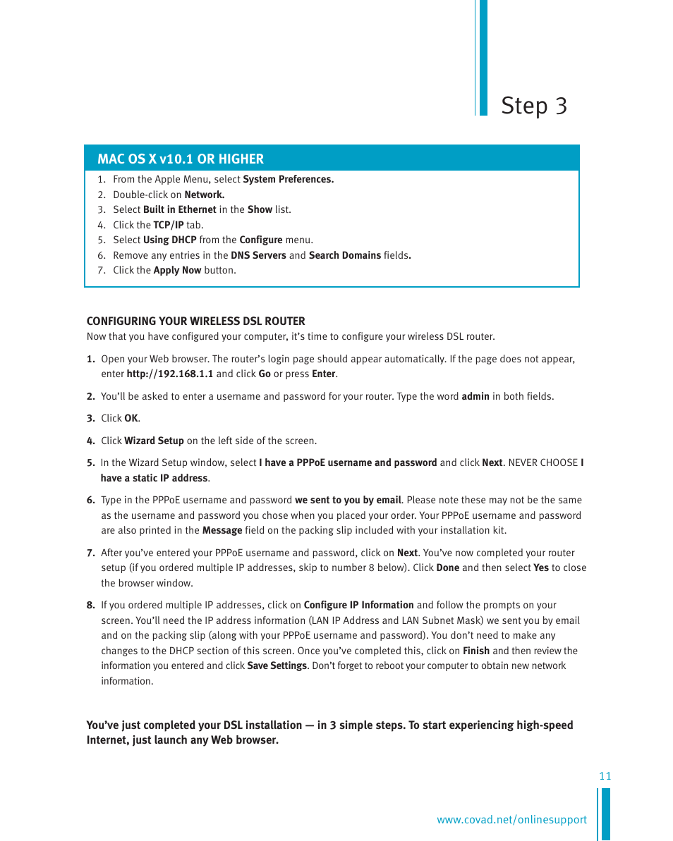 Step 3, Mac os x v10.1 or higher | Netopia Network Adapte User Manual | Page 11 / 19