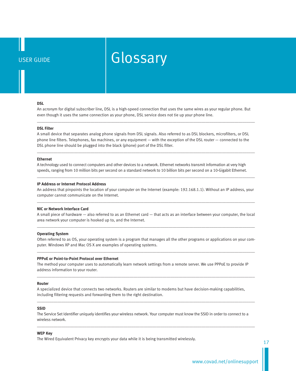 Glossary, User guide | Netopia Network Adapte User Manual | Page 17 / 19